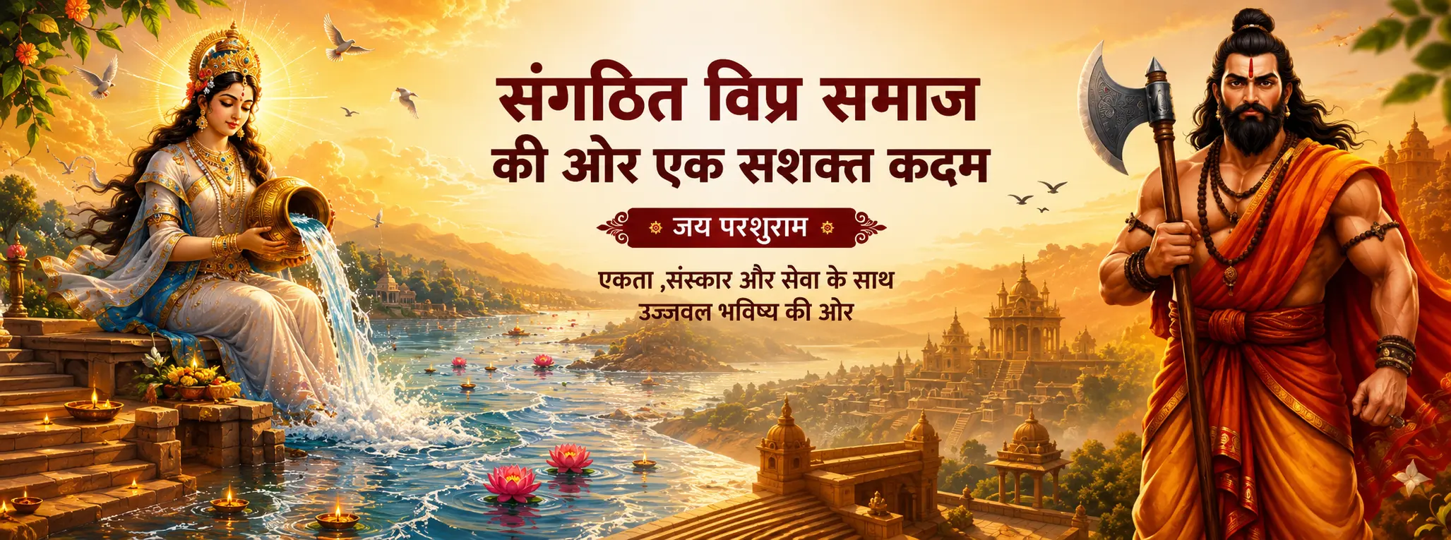माँ गंगा विप्र कल्याण संघ वैवाहिक समारोह Maa Ganga Vipra Kalyan Sangh spiritual gathering and community welfare banner