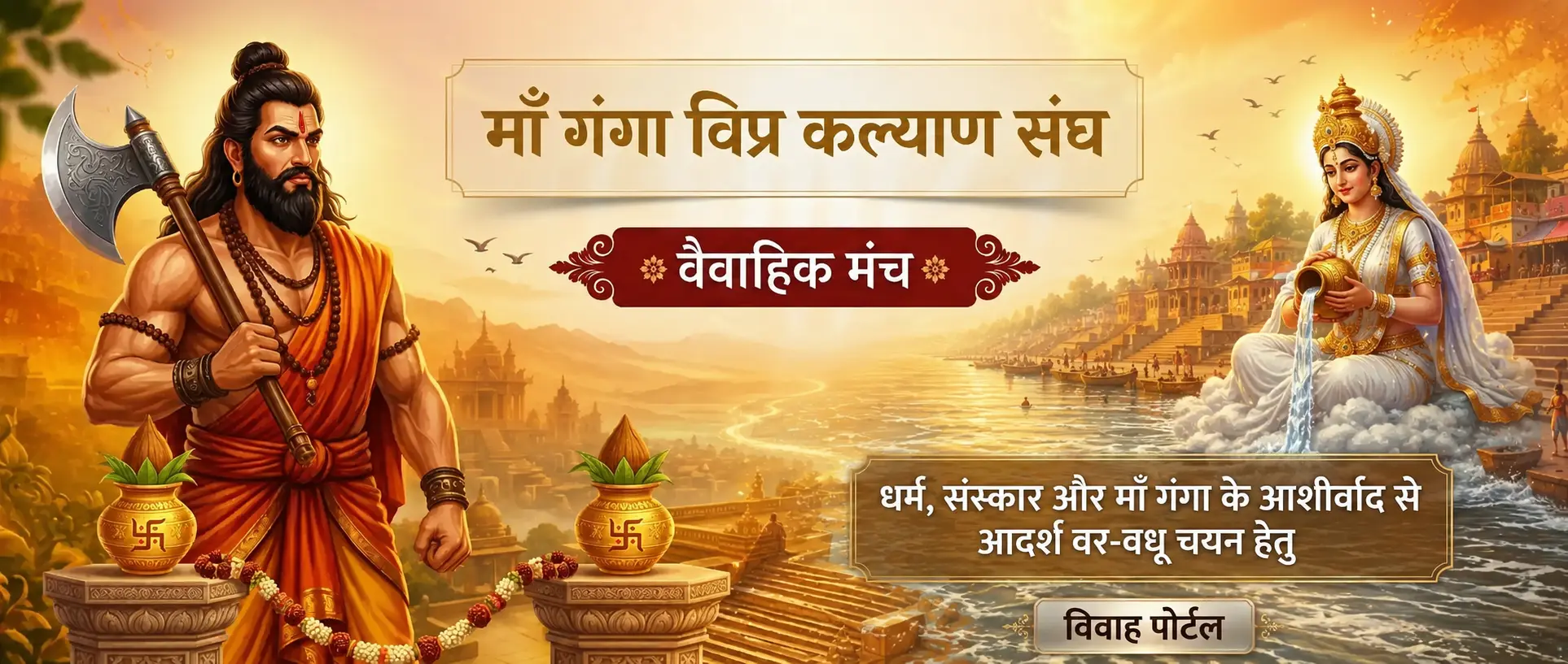 माँ गंगा विप्र कल्याण संघ वैवाहिक समारोह Vipra Kalyan Sangh community members service and charity library books collection banner